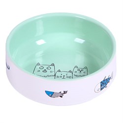 Миска 12,5 350мл JOY "Коты с рыбками" керамическая зеленая для кошек - фото 7761