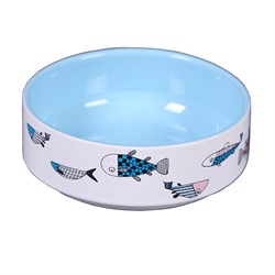 Миска 12,5см 350мл JOY "Рыбки" керамическая голубая для кошек - фото 7944