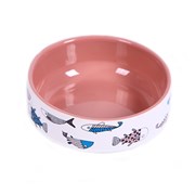 Миска 12,5см 350мл JOY "Рыбки" керамическая цвет лосось для кошек